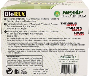 BioRLX Hemp Oil SPF15 Aloe Vera Lip Balm Color Free Kenevir - Thumbnail