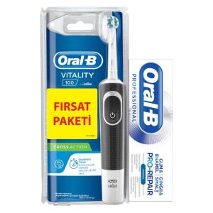 Oral-B Vitality Cross Action Siyah Sarjlı Diş Fırçası + Diş Macunu 50 ml - Oral-B