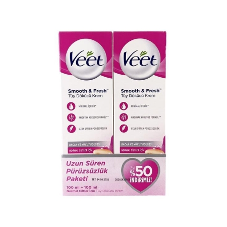 Veet Tüy Dökücü Krem Normal Cilt 100 ml Pembe 2li Set - 1